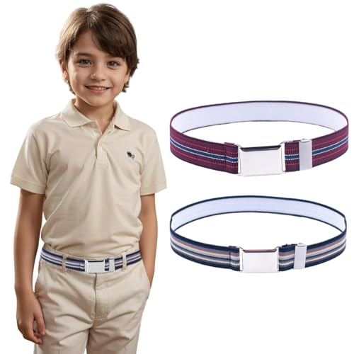 GUSTAVE 2 Pack Stretchy Stripe Kids' Belt for Boys Toddlers 2-4 Years Old (Fit Waist 35-50cm) - Image 1