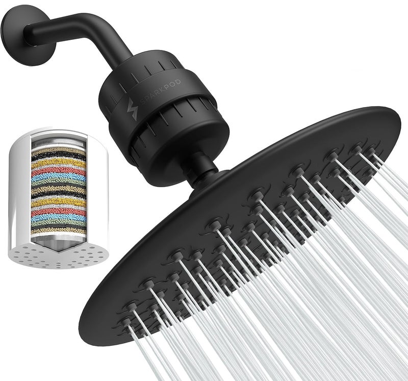 SparkPod Luxury Filtered Shower Head Set 23 Stage Shower Filter - Reduces Chlorine and Heavy Metals - High Pressure Showerhead Filter (9.5" Round, Midnight Black Matte) - Image 1