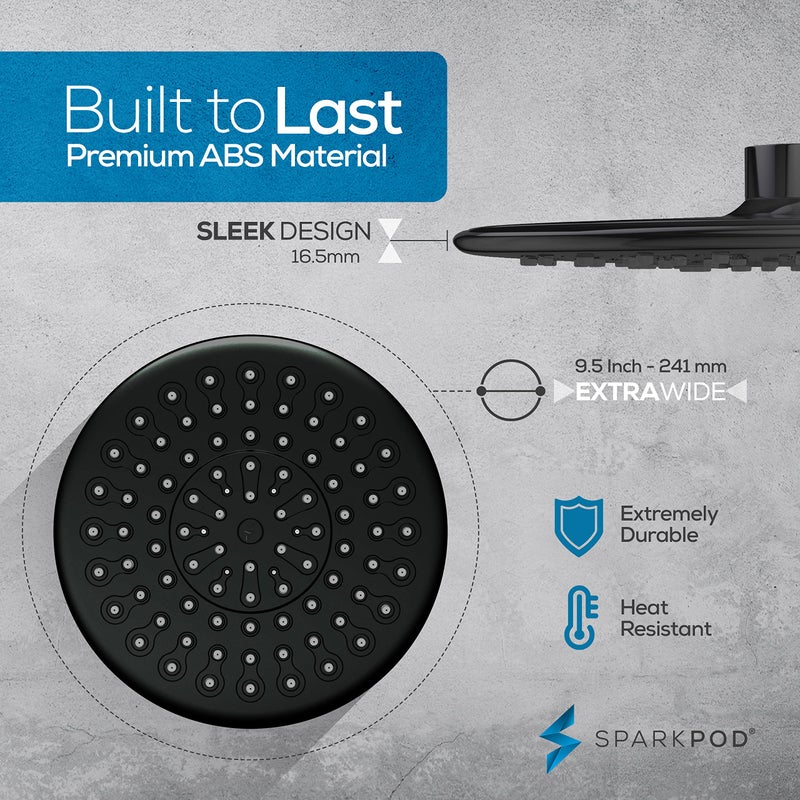 SparkPod Luxury Filtered Shower Head Set 23 Stage Shower Filter - Reduces Chlorine and Heavy Metals - High Pressure Showerhead Filter (9.5" Round, Midnight Black Matte) - Image 4