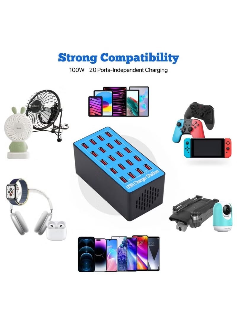 ELTRAZONE Smart USB Charging Station 20-Port 100W – High-Speed Multi-Port USB Charger Hub with Smart Detection Technology for Smartphones, Tablets, Power Banks & USB Devices – Compact Desktop Charging Organizer for Home & Office  - Image 1