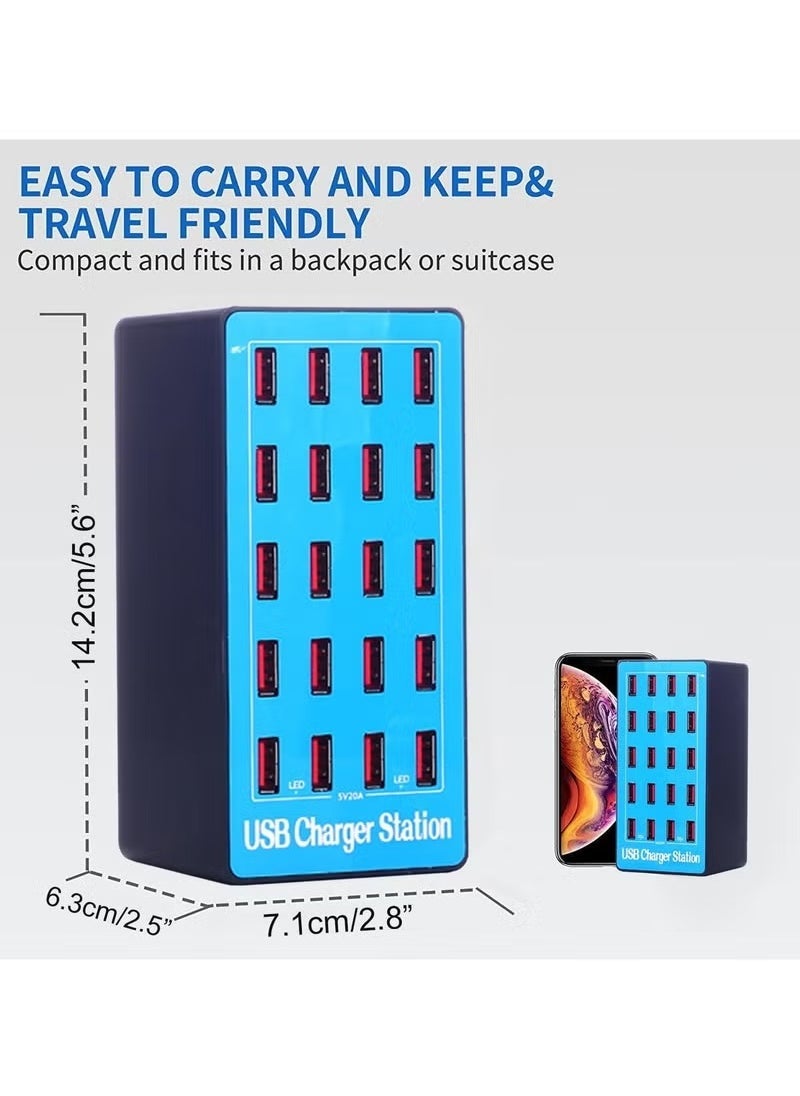 ELTRAZONE Smart USB Charging Station 20-Port 100W – High-Speed Multi-Port USB Charger Hub with Smart Detection Technology for Smartphones, Tablets, Power Banks & USB Devices – Compact Desktop Charging Organizer for Home & Office  - Image 2