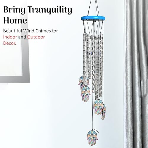 Hindcraft Decorative Items for Living Room, Wind Chimes for Balcony | 23-Inch Hamsa Hand Wind Chime with 5 Silver Pipes for Positive Energy | Wall Hanging for Indoor & Outdoor, Gift Items for Women - Image 3