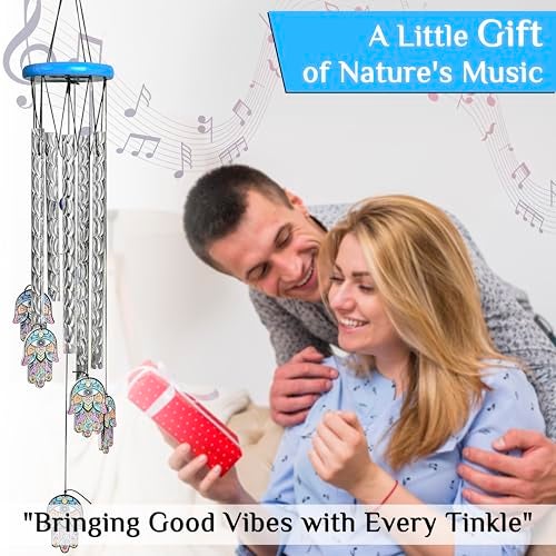 Hindcraft Decorative Items for Living Room, Wind Chimes for Balcony | 23-Inch Hamsa Hand Wind Chime with 5 Silver Pipes for Positive Energy | Wall Hanging for Indoor & Outdoor, Gift Items for Women - Image 5