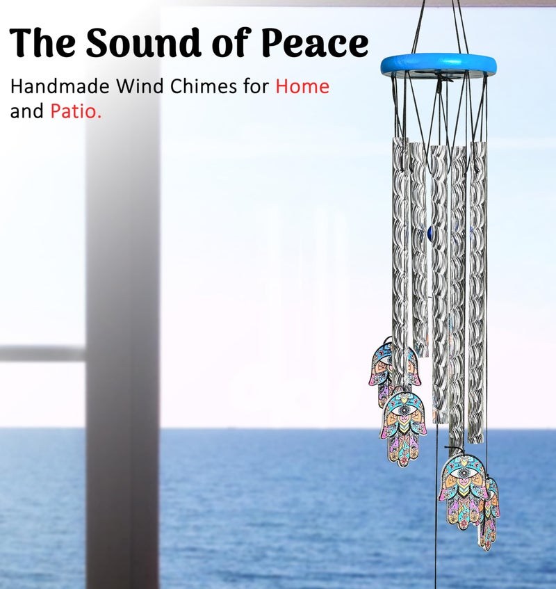Hindcraft Decorative Items for Living Room, Wind Chimes for Balcony | 23-Inch Hamsa Hand Wind Chime with 5 Silver Pipes for Positive Energy | Wall Hanging for Indoor & Outdoor, Gift Items for Women - Image 2