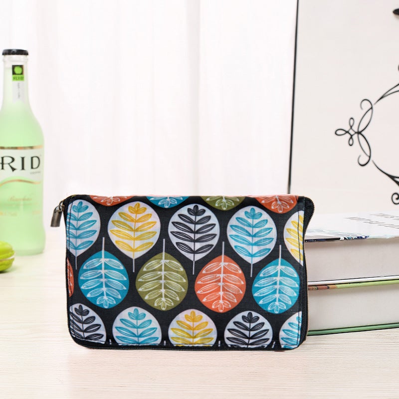Korean Style Wallet Folding Shopping Bag Round black leaf 