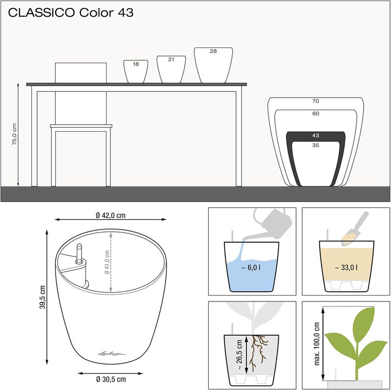 Lechuza 13244 Classico Color 43 Self-Watering Garden Planter for Indoor and Outdoor Use, Slate Matte - Image 4