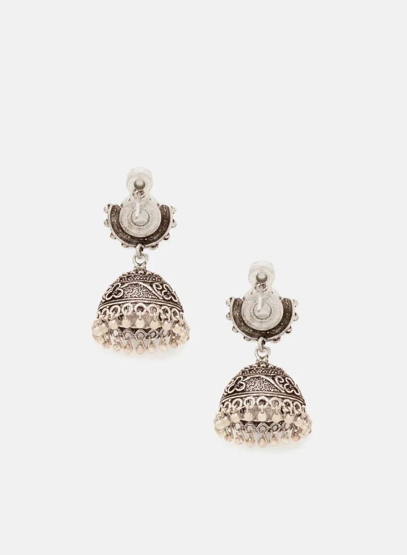 Priyaasi Dome Shaped Pearls Oxidised Jhumkas Earrings