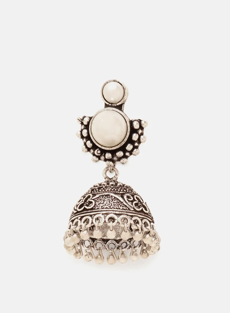 Priyaasi Dome Shaped Pearls Oxidised Jhumkas Earrings