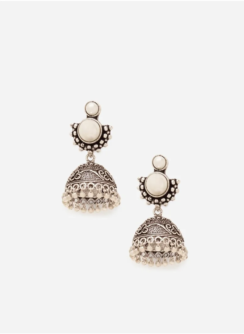 برياسي Dome Shaped Pearls Oxidised Jhumkas Earrings