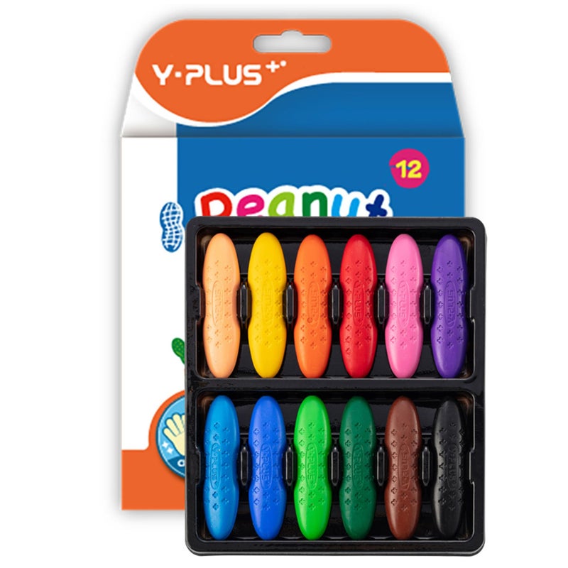 YPLUS Peanut Crayons for Kids, 12 Colors Washable Toddler Crayon, Non-Toxic Baby Crayon for ages 2-4, 1-3, 4-8, Coloring Art Supplies - Image 1