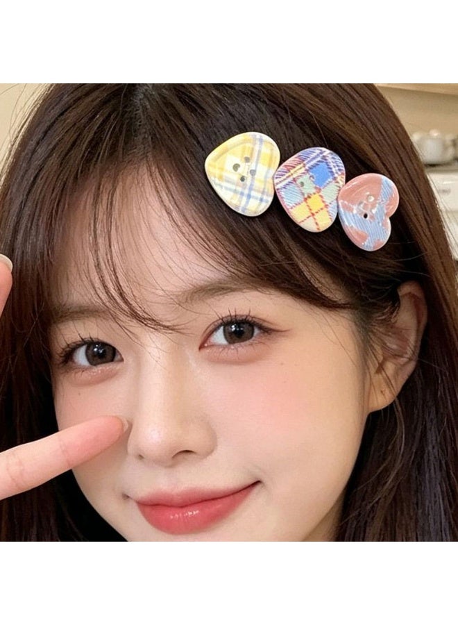 Sweet Love Plaid Button Hair Clip Women Side Bangs Hairpins Korean Japanese Girls Cute Duckbill Clip Headdress Hair Accessories - Image 1