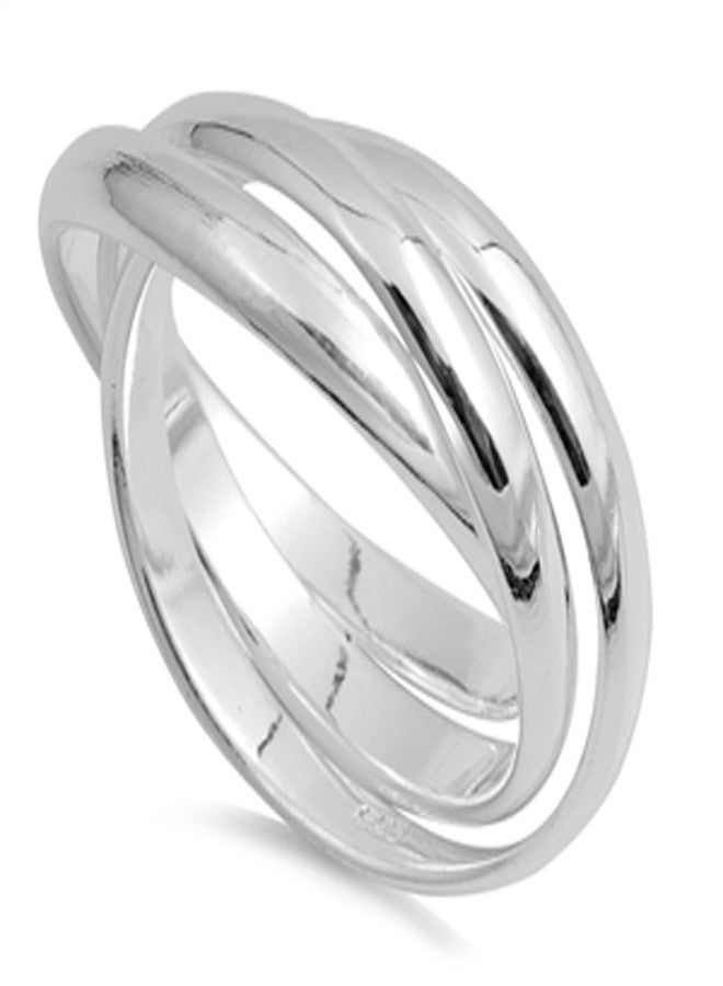 Sac Silver Triple 3mm Rolling Wedding Ring New .925 Sterling Silver Stacked Band Size 9 - Image 1