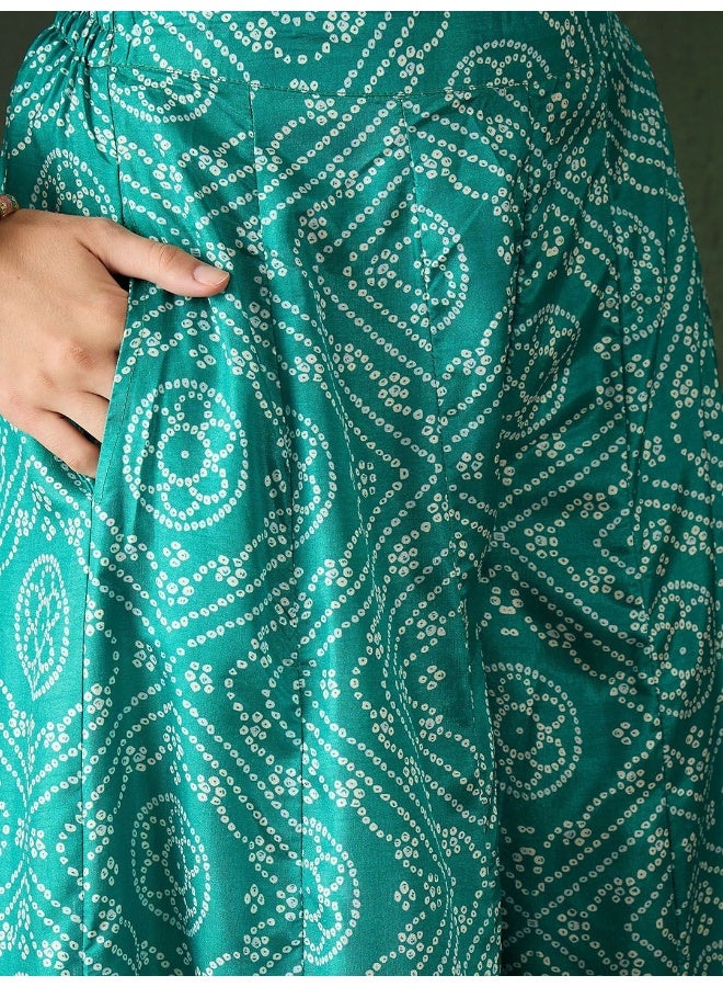 أيه كيه إس كرتا شارارا بانداني أخضر مع دوباتا أورجانزا مطبوع بالزهور - Image 2