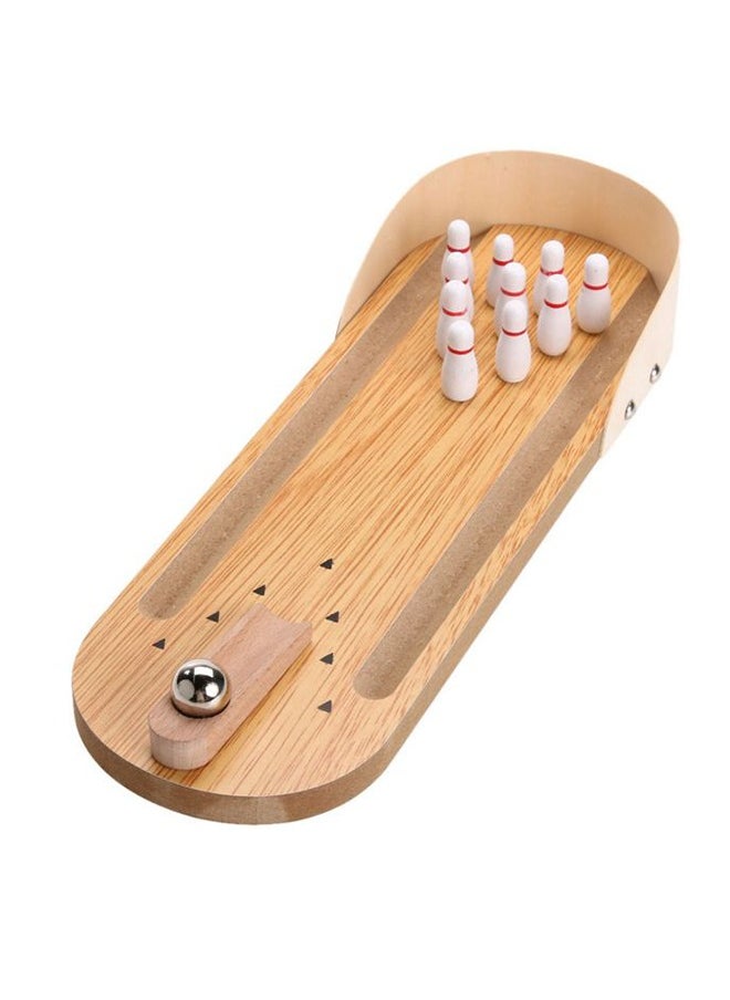 Mini Wooden Compact Desktop Bowling Board Game Playset For Kids, 8+ Years  - Image 1