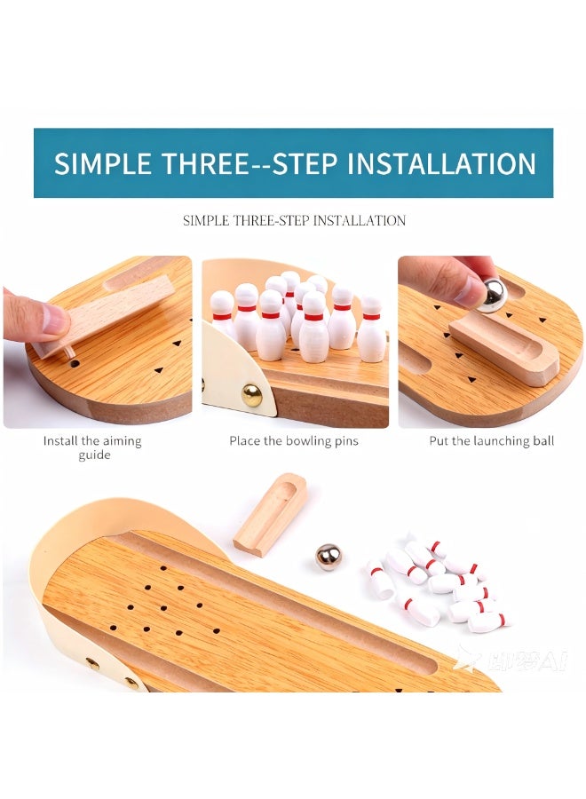 Mini Wooden Compact Desktop Bowling Board Game Playset For Kids, 8+ Years - Image 4