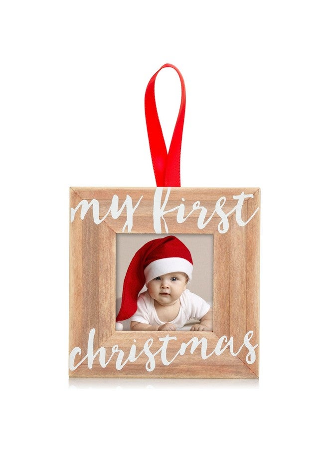 Pearhead Baby’s First Christmas Wooden Picture Frame Ornament, Newborn Milestone Keepsake Photo, Holiday Gift For New and Expecting Parents, Rustic My First Christmas Ornament - Image 1