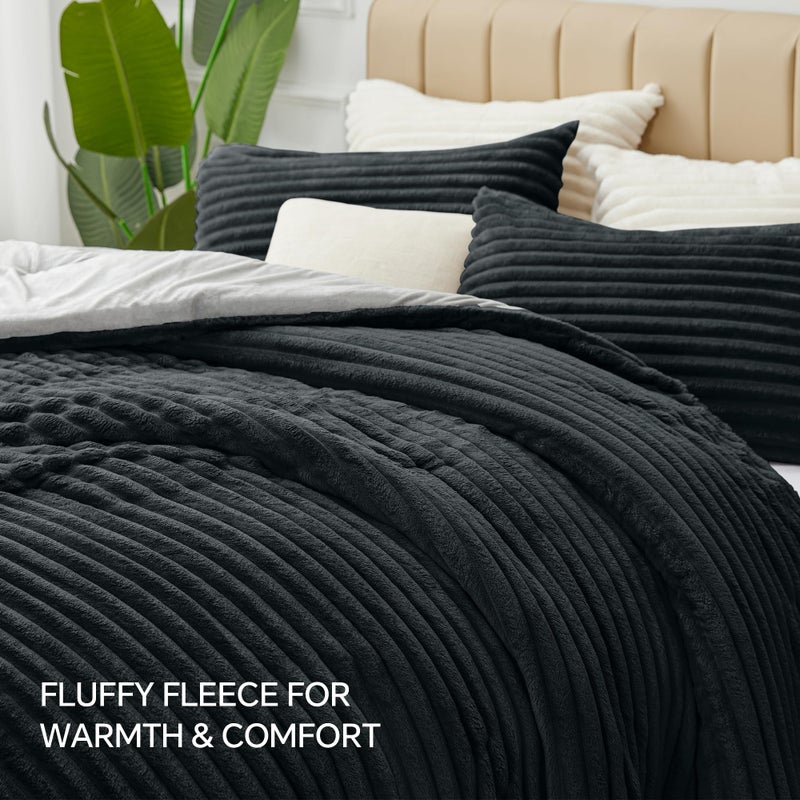 BEDELITE Fleece Twin Comforter Set -Super Soft & Warm Fluffy Black Bedding  Luxury Fuzzy Heavy Bed Set for Winter with 1 Pillow case - Image 5