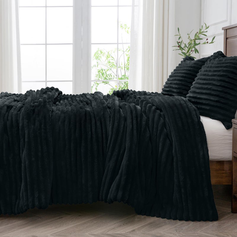 BEDELITE Fleece Twin Comforter Set -Super Soft & Warm Fluffy Black Bedding  Luxury Fuzzy Heavy Bed Set for Winter with 1 Pillow case - Image 2