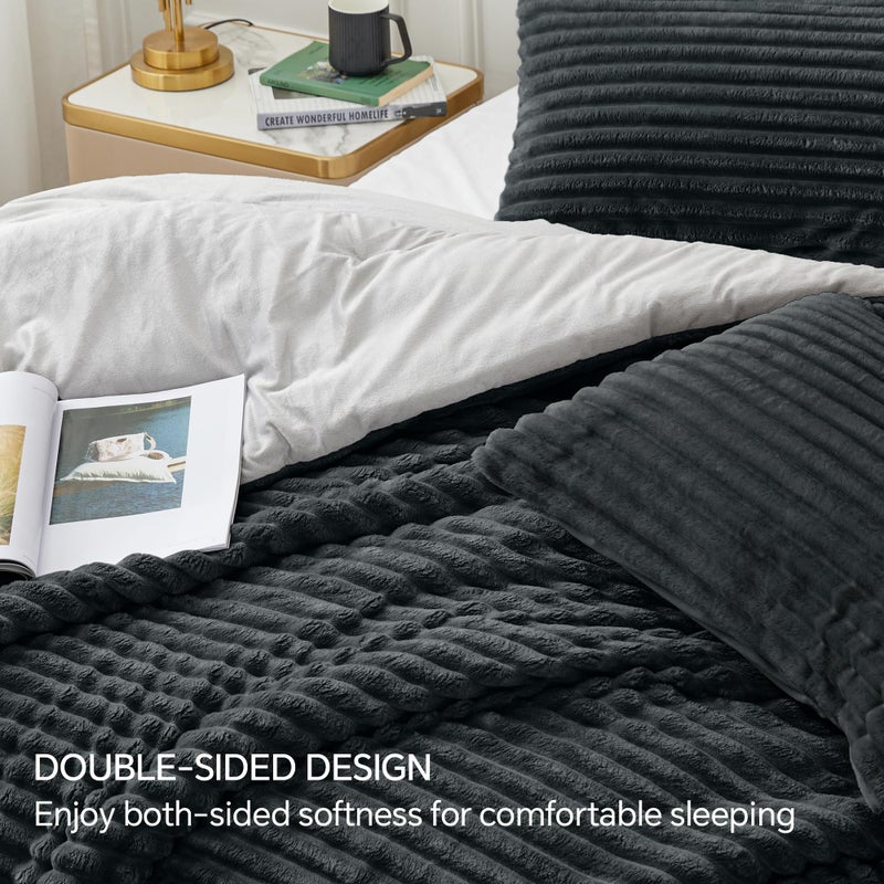 BEDELITE Fleece Twin Comforter Set -Super Soft & Warm Fluffy Black Bedding  Luxury Fuzzy Heavy Bed Set for Winter with 1 Pillow case - Image 4