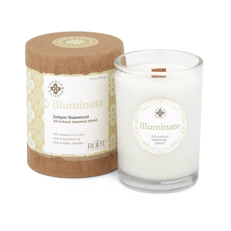Root Candles Seeking Balance Wood Wick Spa Candle Aromatherapy Candles 65Ounce Illuminate Juniper Rosewood