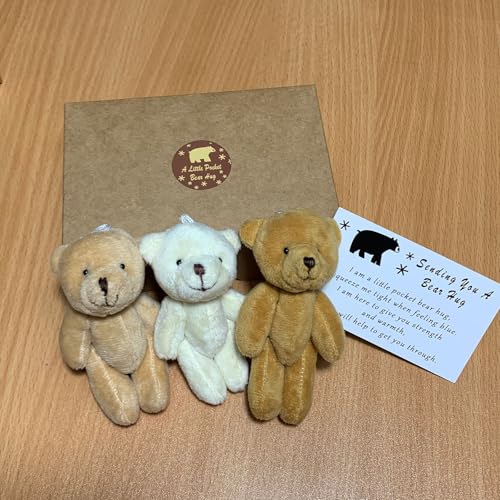 Siluyado A Little Pocket Bear Hug Sending You a Bear Hug with Pocket Hug Token Card Emotional Support Plush Positive Gifts for Graduation Birthday 3pcs - Image 1