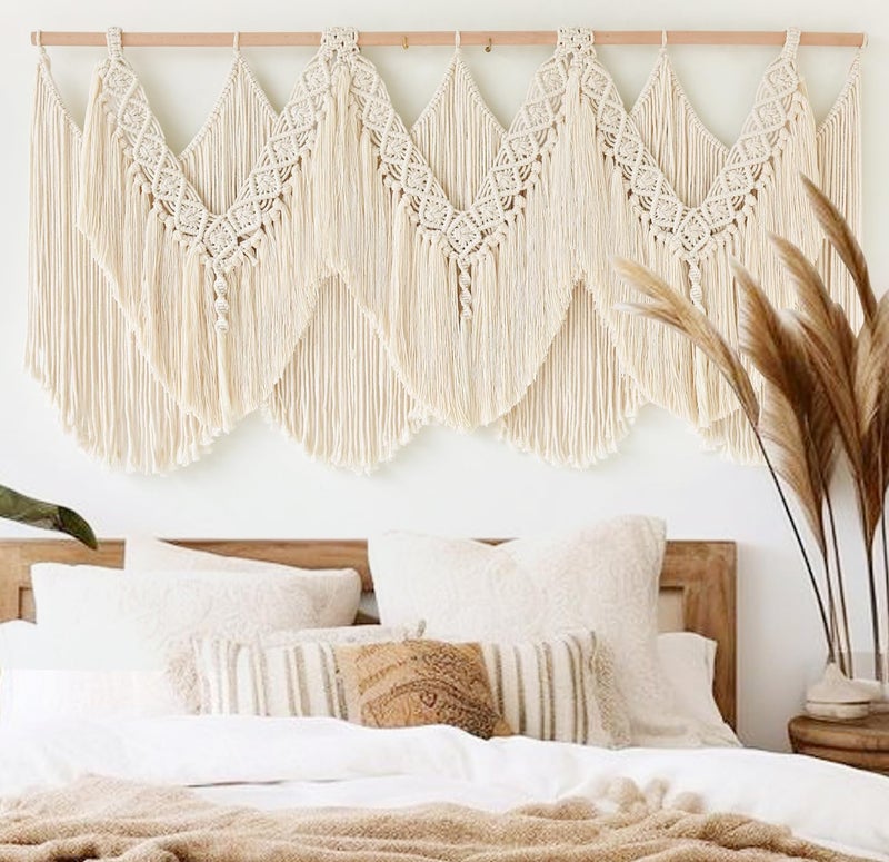 IOWER Macrame Wall Hanging Wedding Hanger Macrame Wall Decor Dorm Craftsmanship Handmade Tassel Knotting Boho Fiber Art Home Room Decor 47 W x 25 L