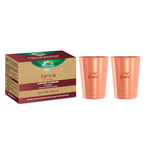 Zandu Copper Tumbler (Pack of 2, 300ml Each): Ayurveda Inspired, 100% Pure Copper, Supports Digestive & Liver Health, Boosts Immunity, Eco-Friendly - Image 1