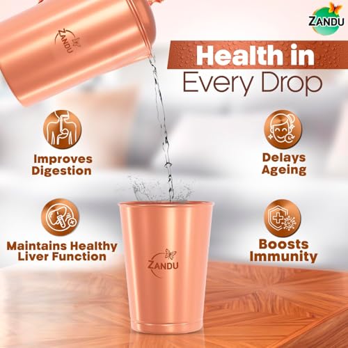 Zandu Copper Tumbler (Pack of 2, 300ml Each): Ayurveda Inspired, 100% Pure Copper, Supports Digestive & Liver Health, Boosts Immunity, Eco-Friendly - Image 2