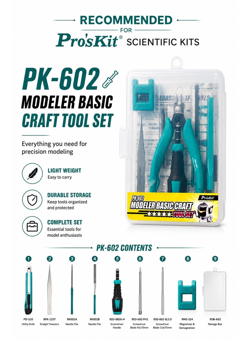 Pro'skit Pro’sKit PK-602 Modeler basic craft tool set Advanced model kit Ultra clean cut Storage box  (10Pcs) - Image 2
