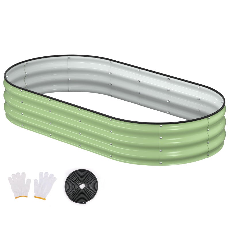 Patiobay Raised Garden Bed, 6x3x1ft Galvanized Outdoor Planter Beds with Safety Edging and Gloves, Oval Metal Planter Box for Gardening Vegetables Flowers Herb-Green - Image 1