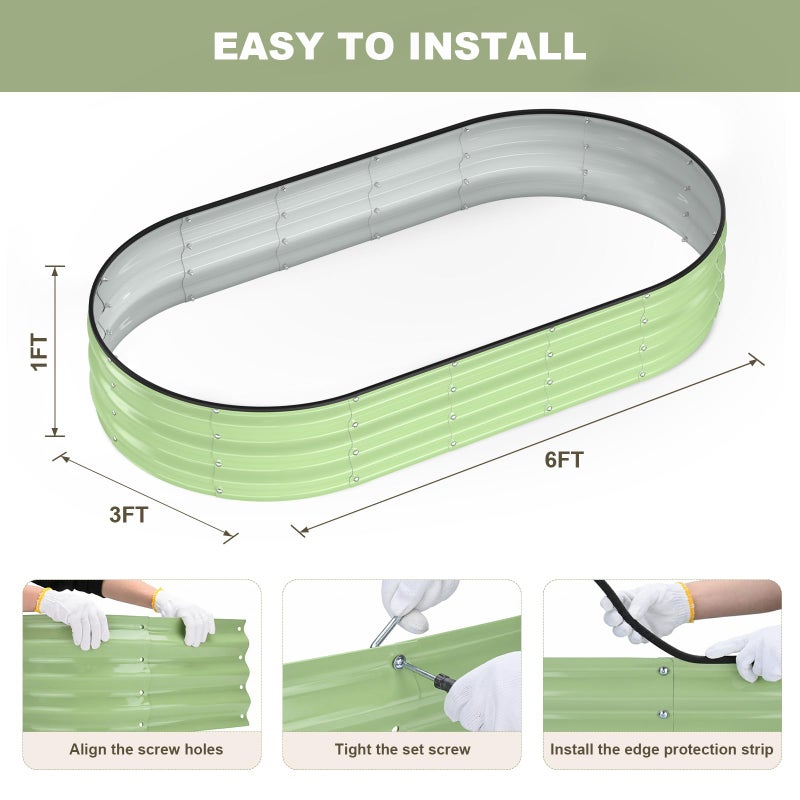 Patiobay Raised Garden Bed, 6x3x1ft Galvanized Outdoor Planter Beds with Safety Edging and Gloves, Oval Metal Planter Box for Gardening Vegetables Flowers Herb-Green - Image 5