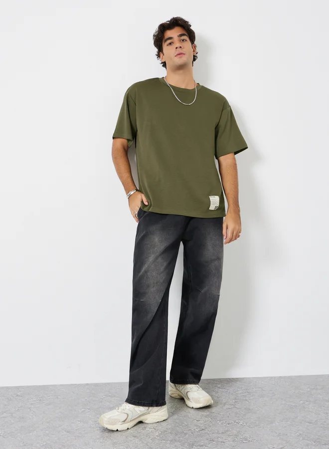 Styli Men Oversized Soft Heavy Jersey T-Shirt with Badge