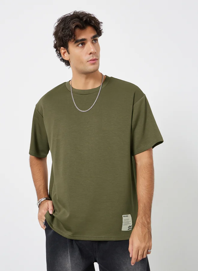 Styli Men Oversized Soft Heavy Jersey T-Shirt with Badge