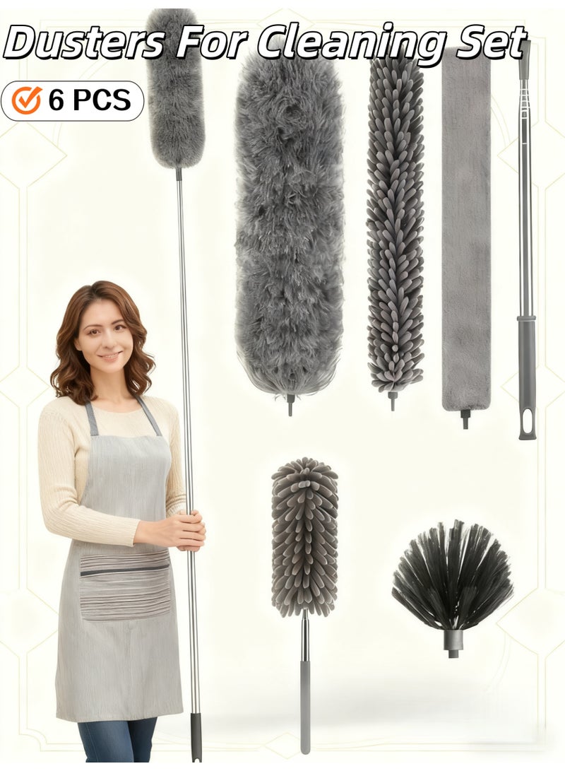 XiuWoo Dusters for Cleaning, Feather Duster Set(6 PCS),Microfiber Duster Kit  - Washable Dusters with Extension Pole (30 to 100 in), Bendable, and Washable for Ceilings, Cleaning Ceilings, Fans,Chandeliers, and Furniture - Image 1