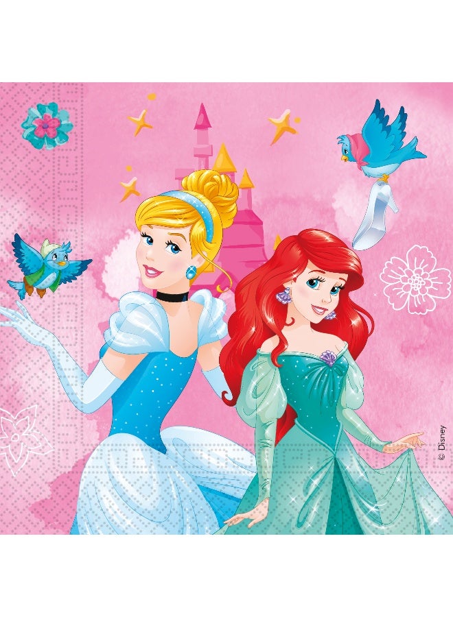 Procos Ciao Disney Princess “Live Your Story” Paper Napkins 33x33 cm – Pack of 20 FSC Certified 2-Ply Birthday Party Napkins with Cinderella and Ariel Design, Pink Tableware for Girls Celebrations - Image 1