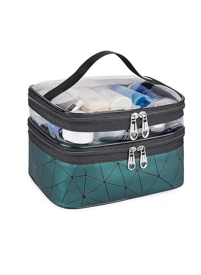 Dino's DINOS Makeup Bag | Travel Large Cosmetic Bag | Double Layer Portable Makeup Case with Mesh Bag Brush Holder Make Up Organizer Water-Resistant for Women Girls Camping College. (Dark Green) - Image 5