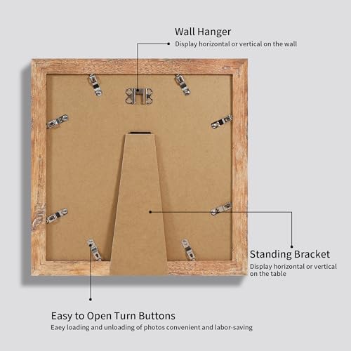iRahmen 10x10 Picture Frame Set of 4 with Real Glass, Rustic Brown Frames Display 8x8 Picture with Mat or 10 x 10 Without Mat, Wooden Square Photo Frame for Wall Mount and Tabletop Display - Image 5