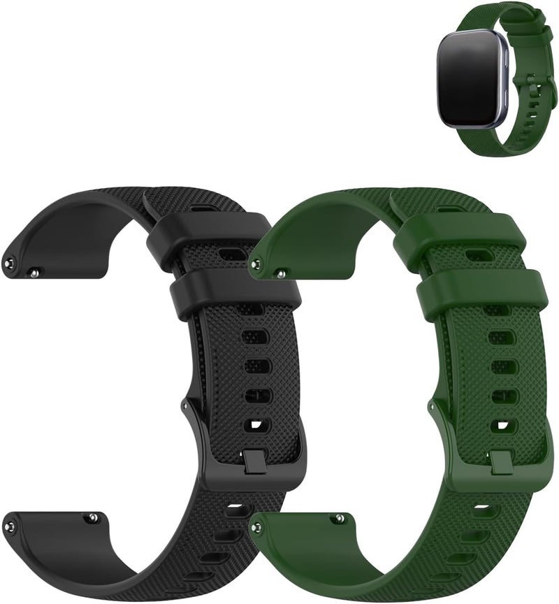 WUNIAK Smart Watch Band 22mm, Soft Silicone Sport Replacement Strap, Waterproof Lightweight Wristband for Men & Women.(Black+Green,2 Pack) - Image 1