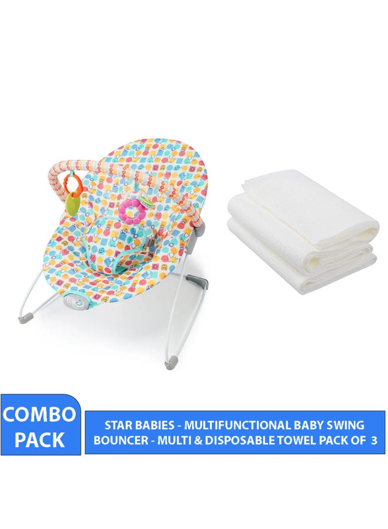 STAR BABiES Combo Pack Bounce Game Mat With Disposable Towel Pack Of 3 -White - Image 2