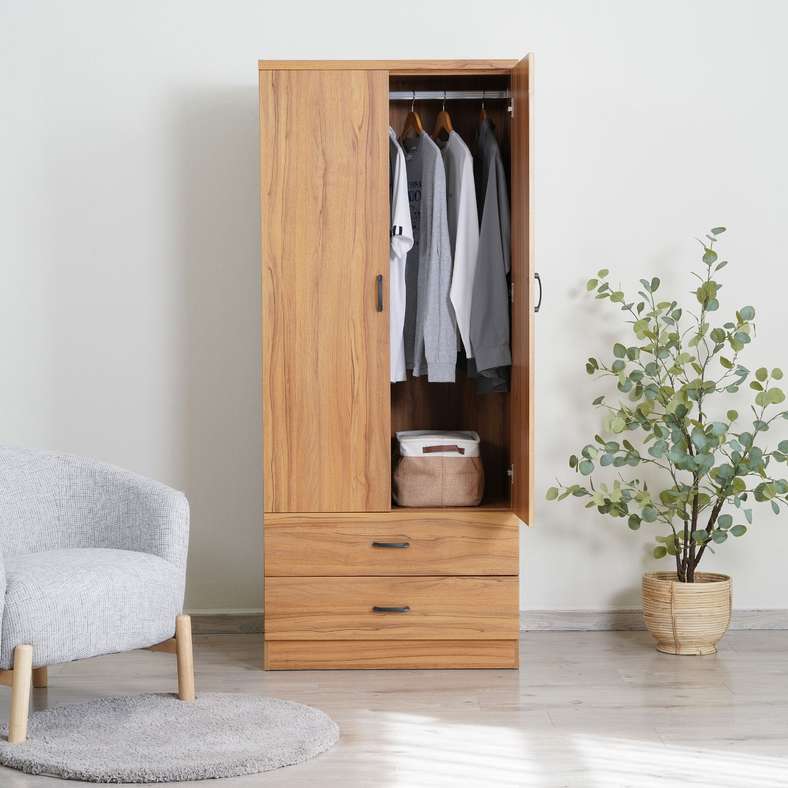 Pan Home خزانة ملابس من الجوز ذات بابين للمنزل - Image 1