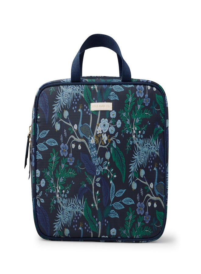 رايفل بيبر كو. حقيبة أدوات تجميل للسفر من رايفل بيبر كو. | حقيبة تنظيم مكياج متعددة الجيوب، إغلاق بسحاب، جيب شفاف قابل للإزالة، تصميم مسطح | بنقشة طاووس - Image 1