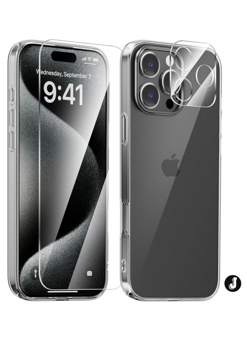 JAJEEK "Ultra-Thin Clear iPhone 16 Pro Case – Non-Yellowing, Shockproof with Camera Lens & Screen Protectors" - Image 1