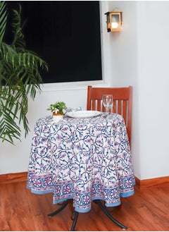 OJARIYA Lavender Pastel Round Block Printed Pure Cotton Table Cover (L- 65 Inches X W- 65 Inches)  - Image 1