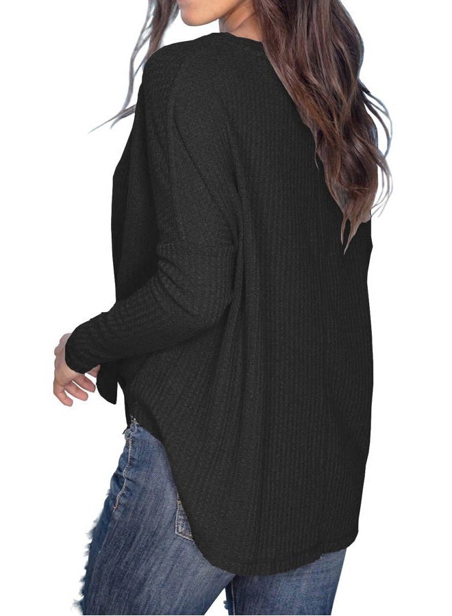 IWOLLENCE Women's Waffle Knit Tunic Blouse Tie Knot Henley Tops Loose Fitting Bat Wing Plain Shirts, 07 Army Green, XS - Image 4