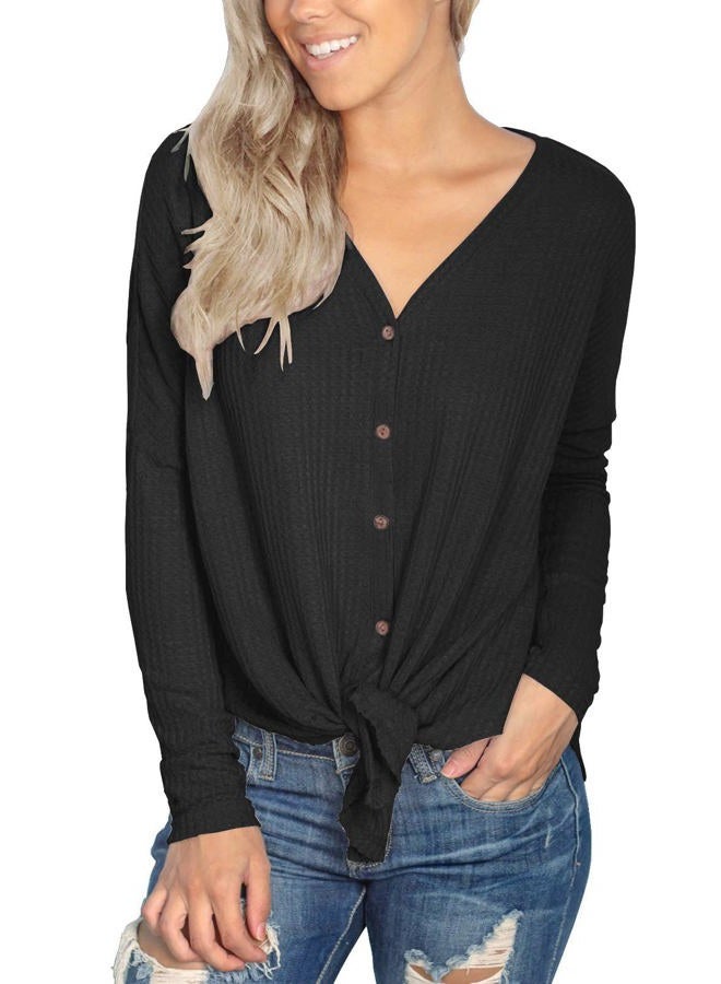 IWOLLENCE Women's Waffle Knit Tunic Blouse Tie Knot Henley Tops Loose Fitting Bat Wing Plain Shirts, 07 Army Green, XS - Image 2