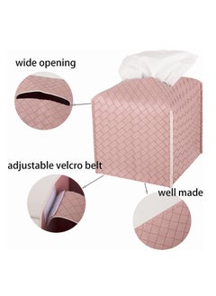KASTWAVE Tissue Box, PU Leather Woven Square Kleenex Storage Box, Tissue Organizer Rack For Bathroom Dresser Desktop Car Desk Bedroom Pink  - Image 2