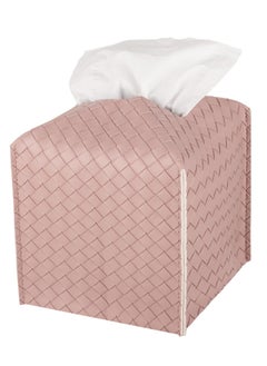 KASTWAVE Tissue Box, PU Leather Woven Square Kleenex Storage Box, Tissue Organizer Rack For Bathroom Dresser Desktop Car Desk Bedroom Pink  - Image 1