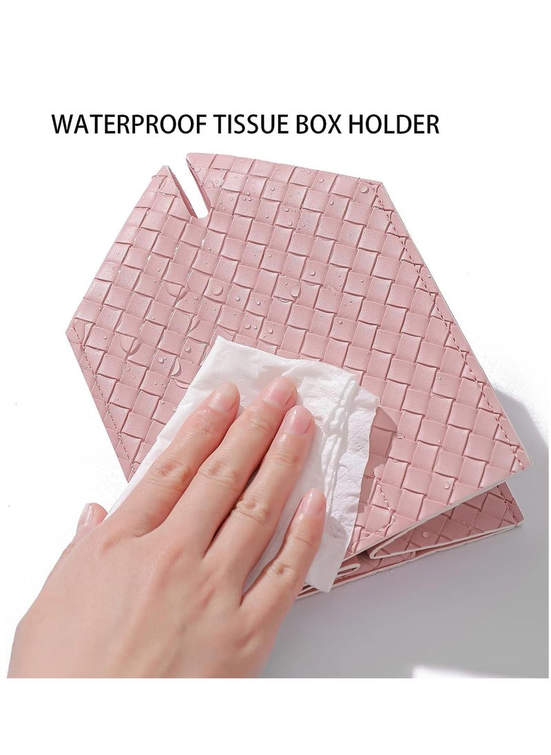 KASTWAVE Tissue Box, PU Leather Woven Square Kleenex Storage Box, Tissue Organizer Rack For Bathroom Dresser Desktop Car Desk Bedroom Pink  - Image 3