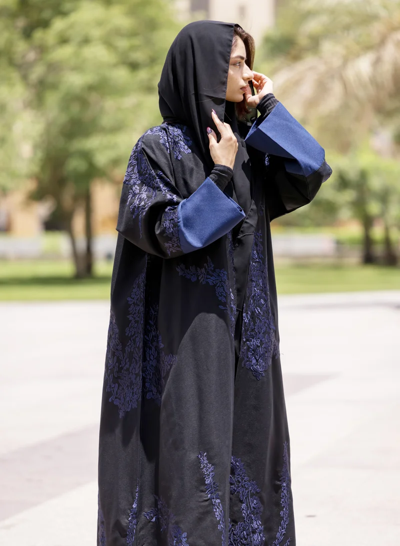 FASHION LINE Elegance Abaya V-Open Neck Full Embroidered with Black