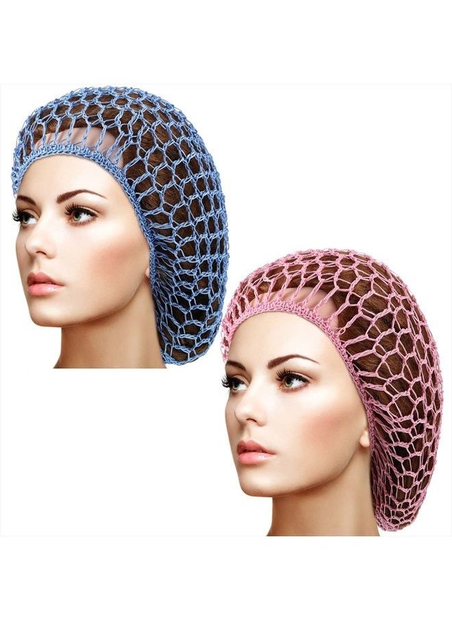Waydress 2 Pieces Mesh Hair Net Rayon Knit Snood Women Crocheted Sleep Cap (Blue, Pink)  - Image 1